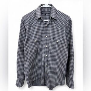 Mens Lucchese Bootmaker Pearl Snap Gingham Plaid Yoke Shirt Small Western Cowboy